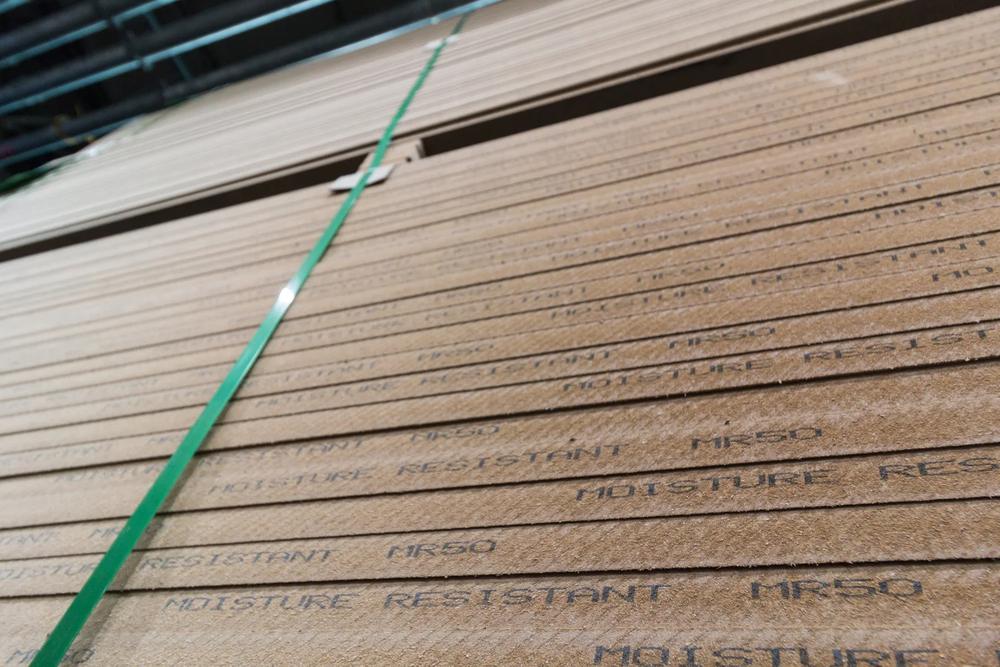 Edges of moisture-resistant MDF panels, strapped in units